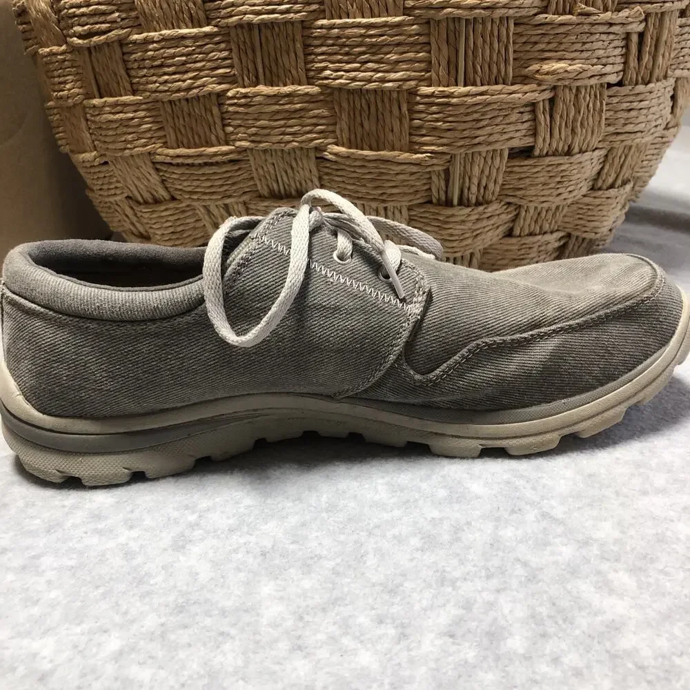 Skechers Elvin Shoes Mens Size 12 64108 Taupe Canvas Lace Up Superior Oxford - Picture 9 of 12